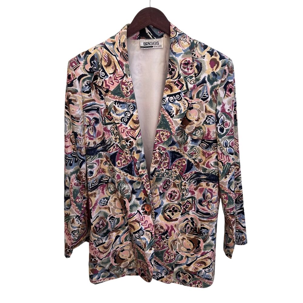 Vintage Oversized Blazer Abstract Floral Tapestry Print 90s 21x29